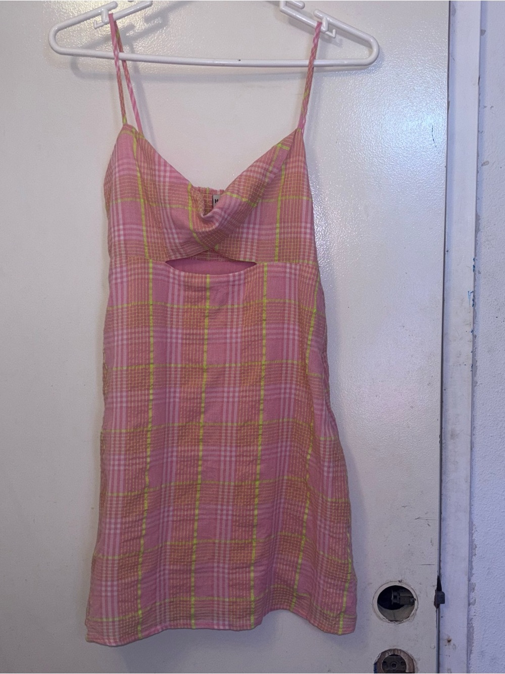 Hurley Pink and Yellow Plaid Spaghetti Strap Slip Dress